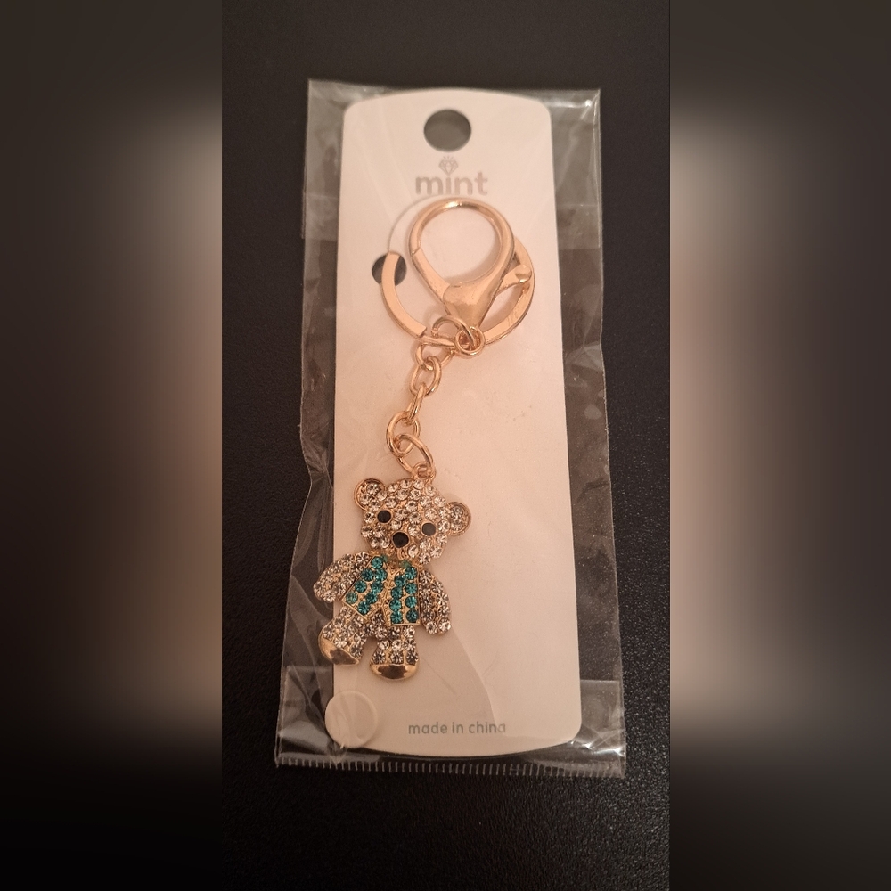Gold and Crystal Bear Keychain Charm NWT